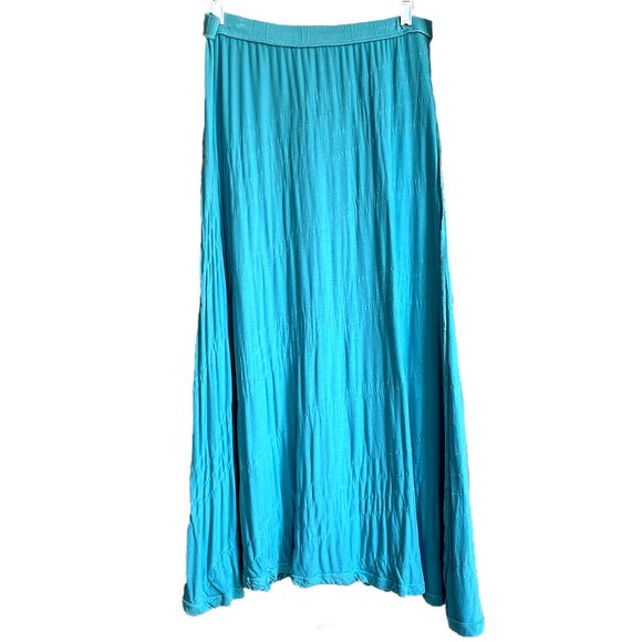 SOFT SURROUNDINGS Turquoise Knit Maxi Skirt Tiered Ruffled PM - Picture 9 of 10